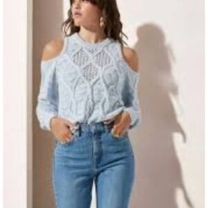 ASTR The Label Sweater Womens Small Marvista Light Blue Cold Shoulder Cable Knit